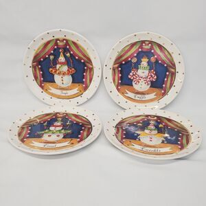Dept 56 Snow Biz Winter Follies Set Of 4 Dessert Salad Plates 8" Boxed Christmas